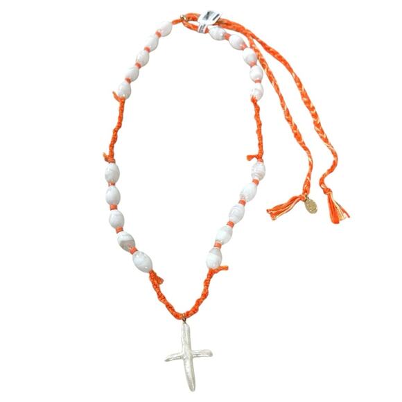 Free People Ariana Ost Easy Does It Pearl Cross Strand Necklace Bohemian Beach - Picture 13 of 15